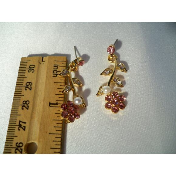 Pink floral vine rhinestone necklace set, wedding MOB prom formal necklace set - Picture 5 of 6